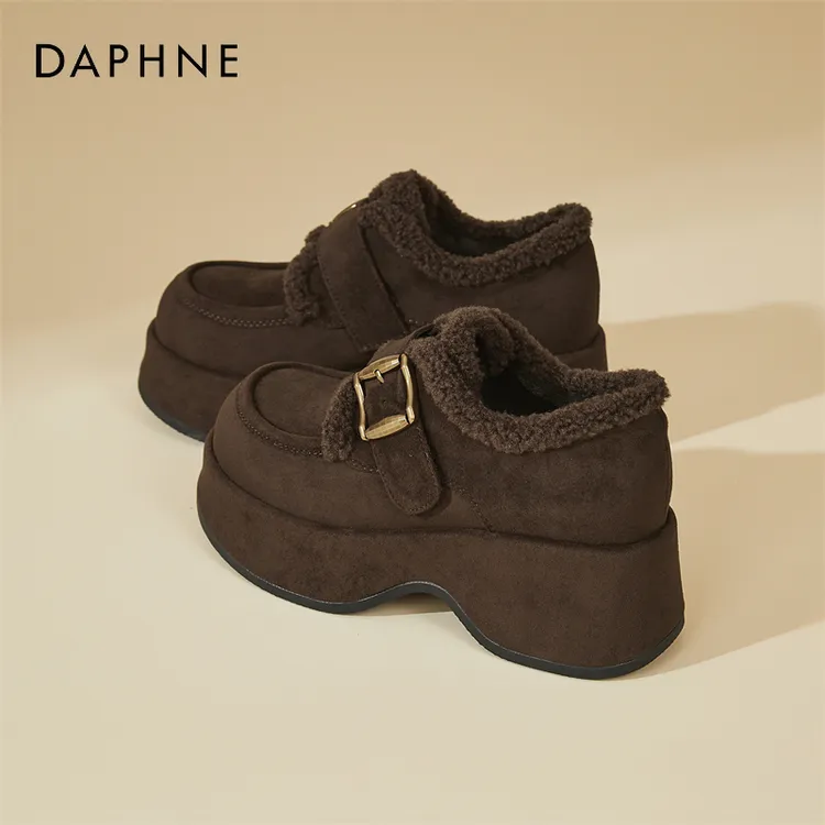 达芙妮厚底勃肯鞋女2025冬季新款加绒保暖棉鞋7CM增高休闲运动鞋