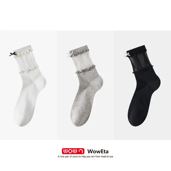 WowEta 春夏款 轻薄网眼镂空 芭蕾风堆堆无骨女棉袜