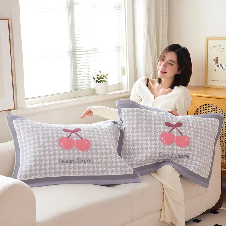 高密纯棉纱布枕巾一对装四季新款卡通防滑透气成人家用全棉枕头巾