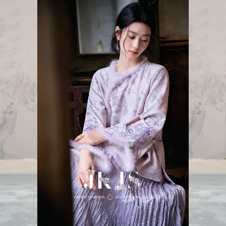 JKJS【烟笼月】水貂毛新中式厚外套女2025新款冬加绒内里国风上衣