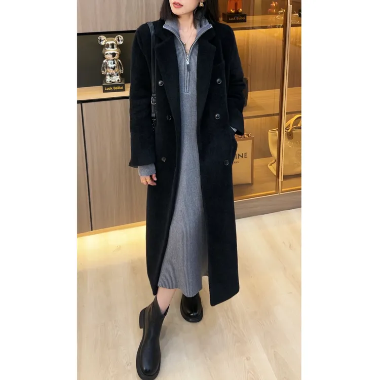 欧颍昇加厚夹棉大衣女女装冬季韩系气质长款绒呢子大衣外套941