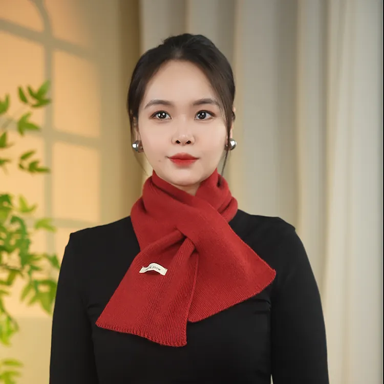 时尚百搭针织羊毛保暖围脖短款交叉小围巾纯色男女通用