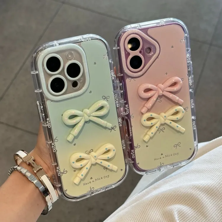 渐变蝴蝶结适用苹果iphone小米15promax防摔vivo华为oppo手机壳女