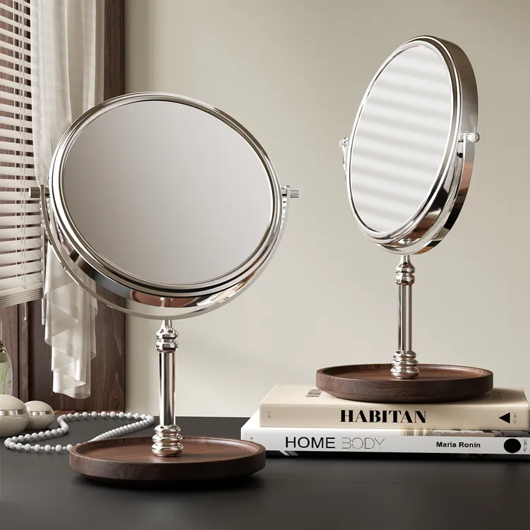 中古风梳妆台2025年台式立式镜子复古化妆镜台式桌面