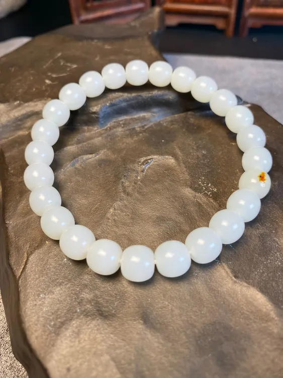 【炸炸珠宝】羊脂白和田玉白玉老型珠手串 俄籽 卡9厘