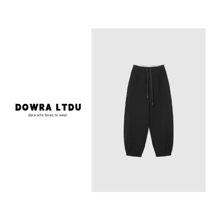 朵拉【裤乐之镜】2025年冬季新款松紧带纯色加绒束脚休闲裤82-78375