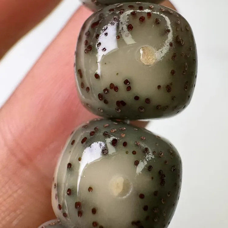【绿冰爆透大留白】原生态星月菩提9X10桶珠手串透到可以看见星点