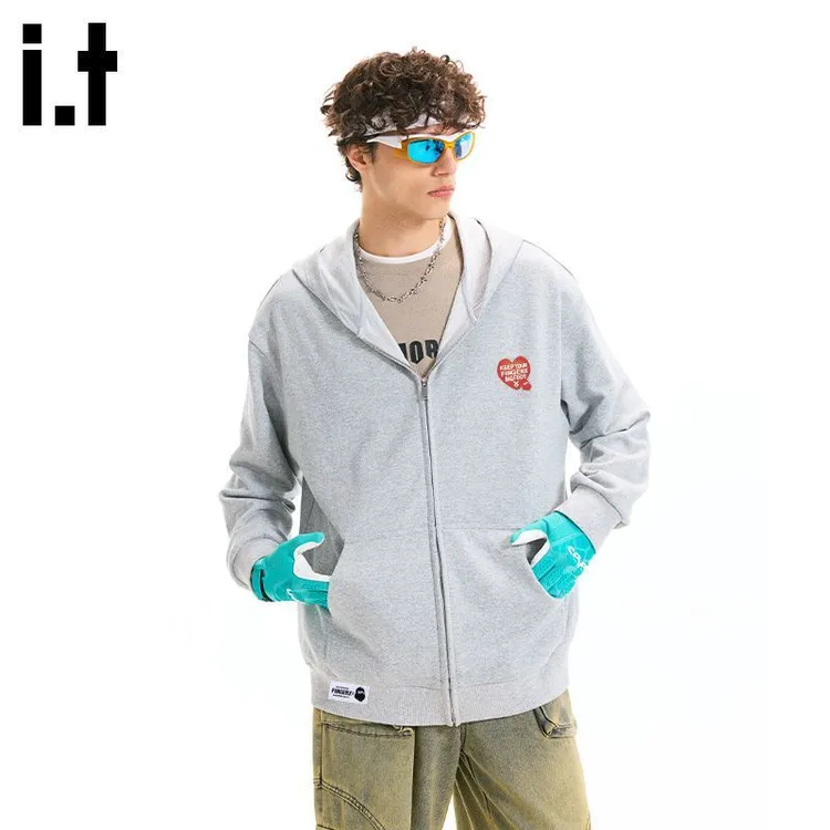 it FINGERCROXX连帽卫衣男2025秋季新款重磅情侣爱心印花休闲上衣