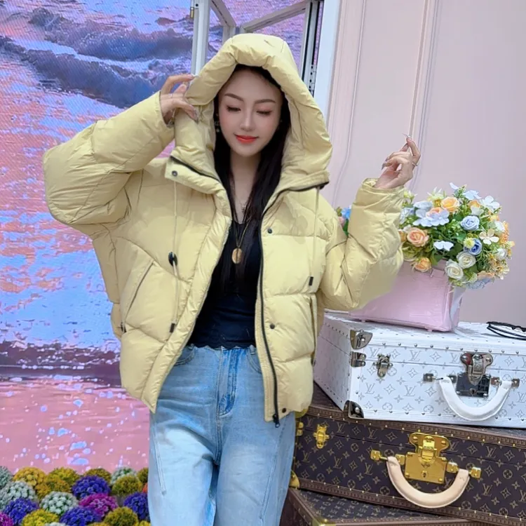 25新款女短款连帽独特设计时尚小个子加厚白鸭绒羽绒服外套