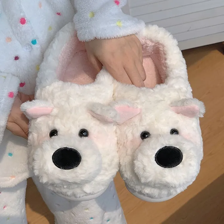 可爱西高地小狗棉拖鞋女秋冬季外穿防滑居家室内棉鞋毛毛拖鞋L