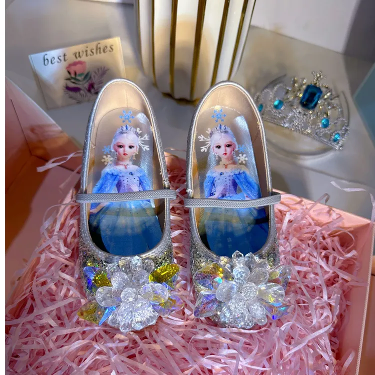 爱莎公主鞋6-12岁儿童单鞋春季软底宝宝公主鞋2025春秋公主单鞋