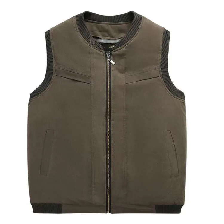 圆领修身型缩边厚款羊毛一体户外保暖男羊皮马甲透气上衣