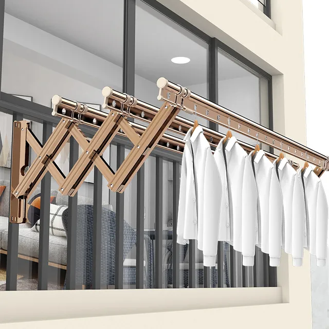 阳台伸缩晾衣架户外推拉家用晒衣架窗外折叠晾衣杆室外凉衣架神器