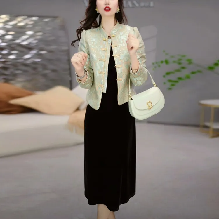 秋季轻奢气质裙子套装女装新款爆款洋气时尚国风显瘦两件套连衣裙