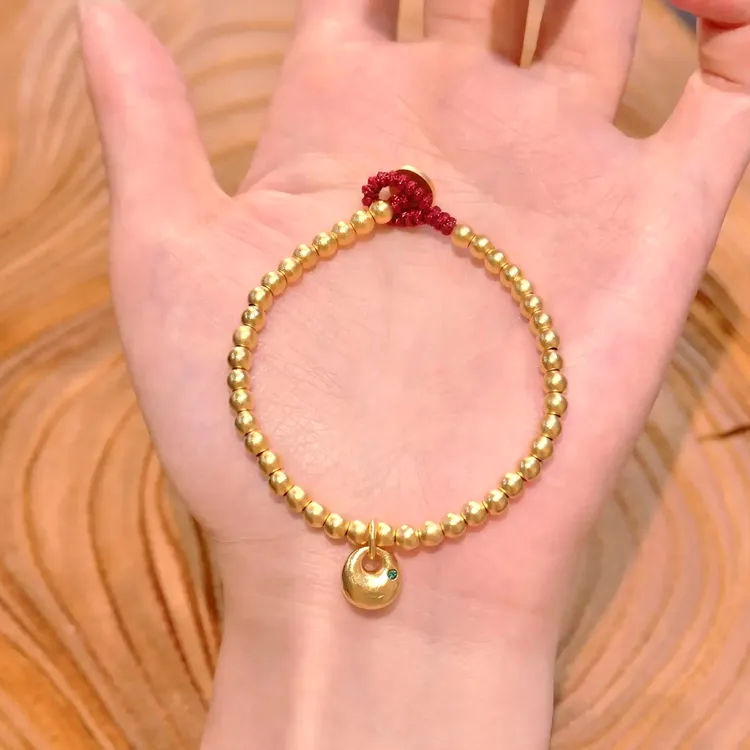 铜合金手链 ＜桔里小铺＞胖福手链｜磨砂圆珠胖福红绳手链