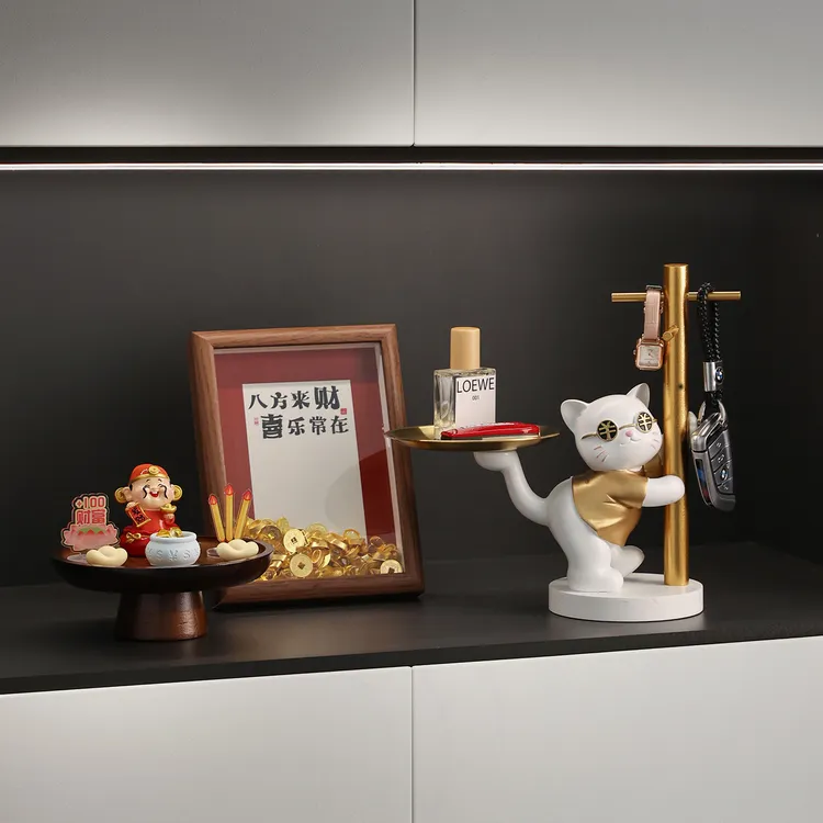 贝汉美2025新款招财猫客厅入户玄关装饰钥匙收纳摆件高档搬家礼物
