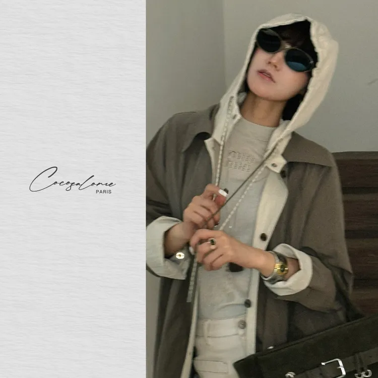 韩彬彬"双胞胎"明星同款双面穿抗皱个性撞色抽绳塑形风衣2323-1