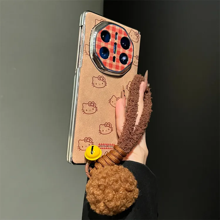 适用华为mateX6手机壳美拉德格纹线条KT猫mateX5双中轴保护X3女款