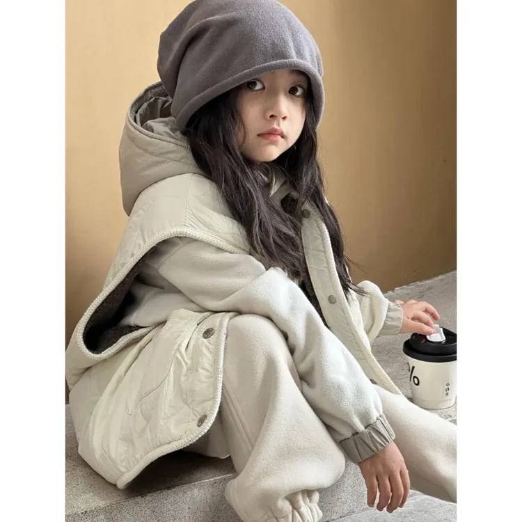 奥莱正品女童马甲套装2025冬季新款中大儿童女童加绒加厚3岁套装