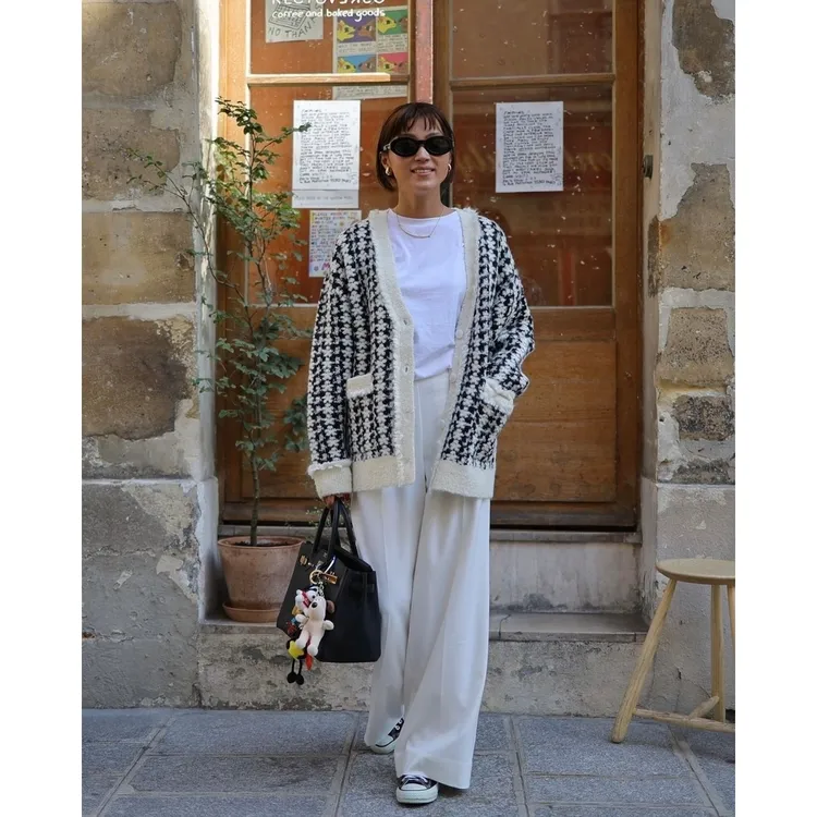 【MonTendre】秋冬新款G 百搭V领提花针织毛针织衫开衫女装小香风