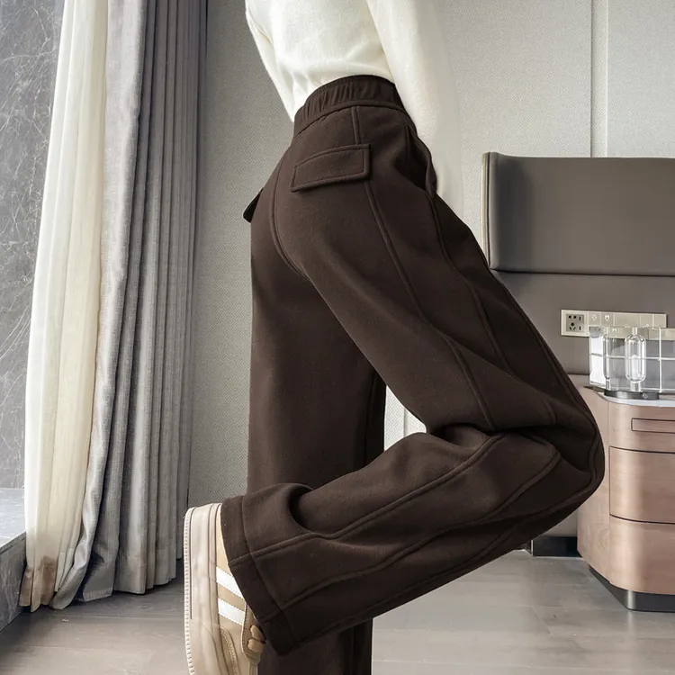 羊毛镰刀裤女宽松2025新款秋冬加厚加绒直筒高腰显瘦窄版阔腿裤子