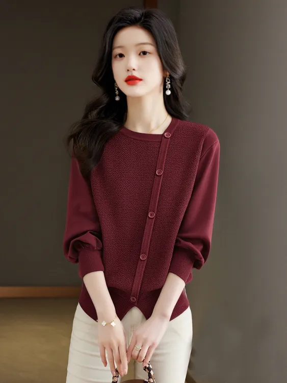 大码女装胖mm春秋女士毛衣遮肚子显瘦上衣2025新款针织打底衫