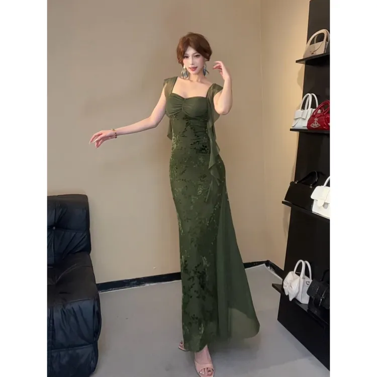 小莹日记【海带】烧花网纱夏季设计感修身连衣裙QXQHZ51794