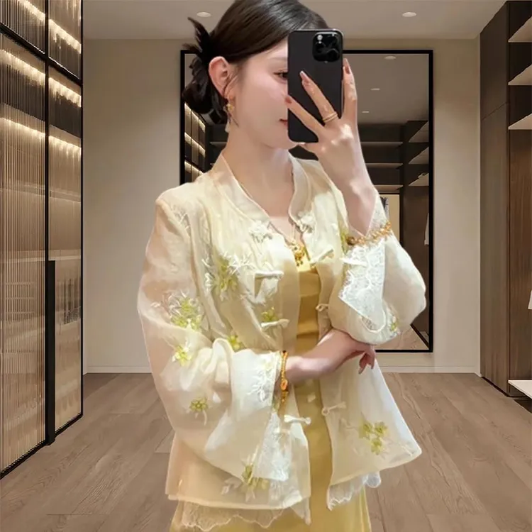 新中式国风禅意套装女装2025新款高端上衣黄色连衣裙两件套春秋季