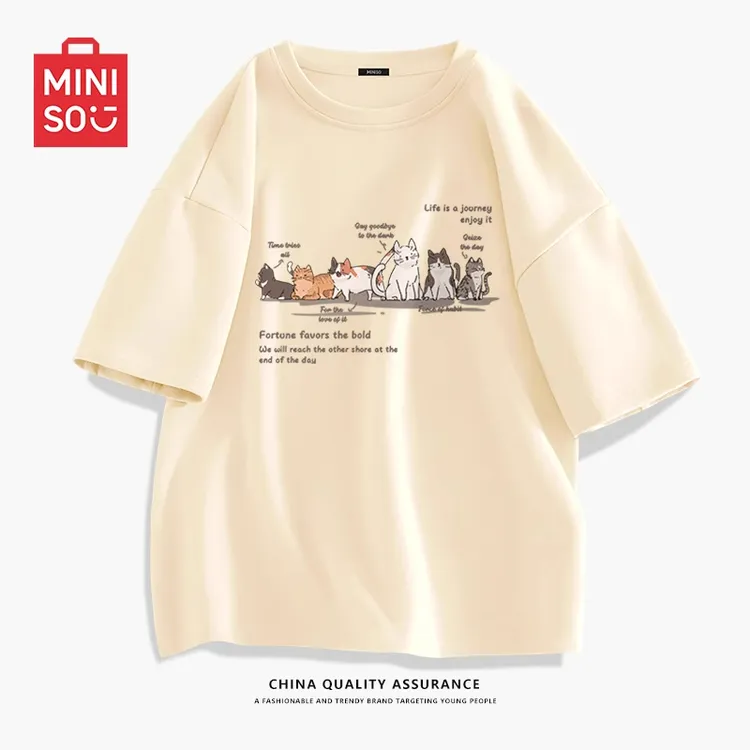 MINISO/名创优品纯棉短袖T恤男夏季趣味印花情侣装小众半袖打底衫