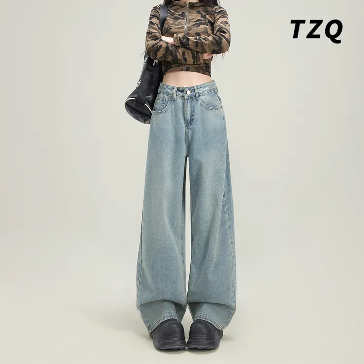 高腰阔腿牛仔裤女春秋2025新款宽松显瘦垂感直筒拖地裤TZQ2511118