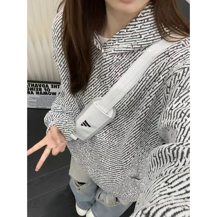 美式轻奢小香风连帽卫衣男款秋冬高级感编外套织设计感复古上衣