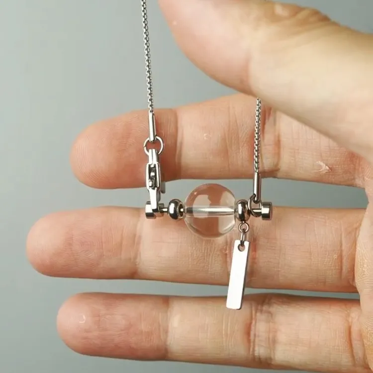 路路通diy配件银色螺丝旋钮设计可拆卸仿水晶空托ins圆珠吊坠配链