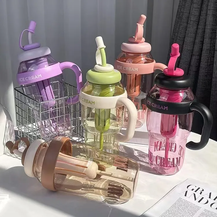 男女都有大容量冰霸杯巨无霸帽子遮阳帽水杯便捷带吸管茶漏塑料杯