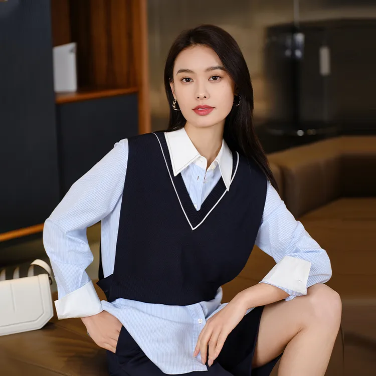 EP YAYING雅莹女装 时尚针织背心衬衫两件套 新款2107A