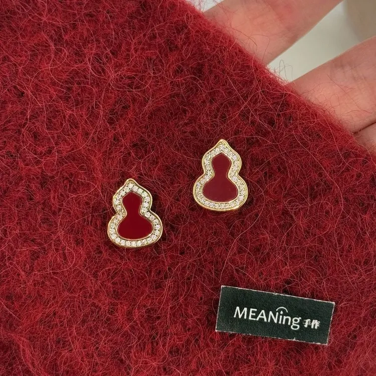 合金耳饰 红葫芦新年耳钉精致新中式气质福禄耳饰秋冬百搭