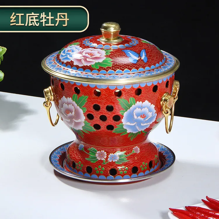 景泰蓝单人珐琅锅小火锅分餐锅家用单人油火锅炉纯铜锅