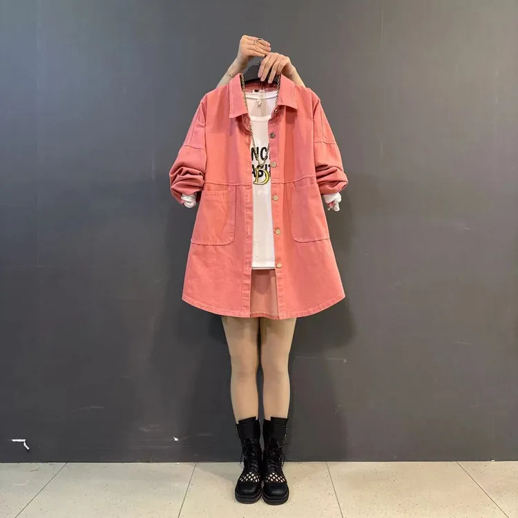 早春新款休闲中长款纯色衬衫字母打底洋气两件套