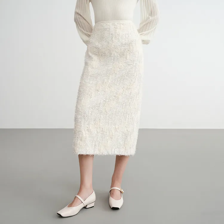 EP雅莹秋冬新款女装 优雅小香风肌理感亮片包臀半身裙3523A