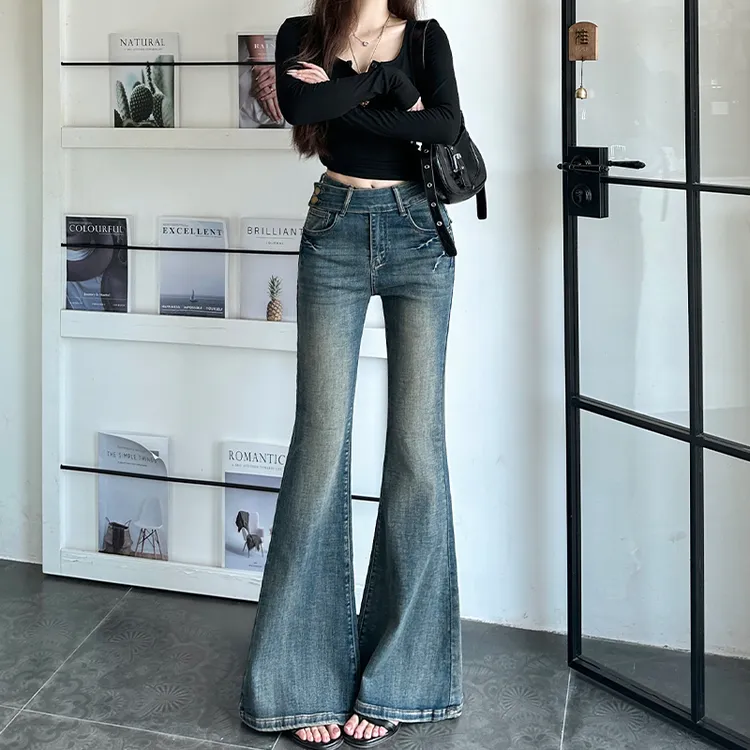 复古微喇牛仔裤女2025年秋季新款高腰显瘦设计感百搭喇叭阔腿裤