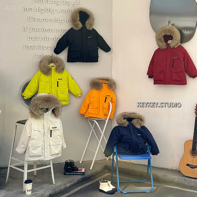 【keykey】男童加绒加厚派克服中长款棉衣棉服保暖韩版冬季洋气棉袄