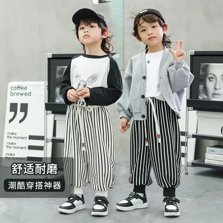 儿童洋气休闲裤韩版百搭男童女童春秋条纹长裤中小童休闲运动裤