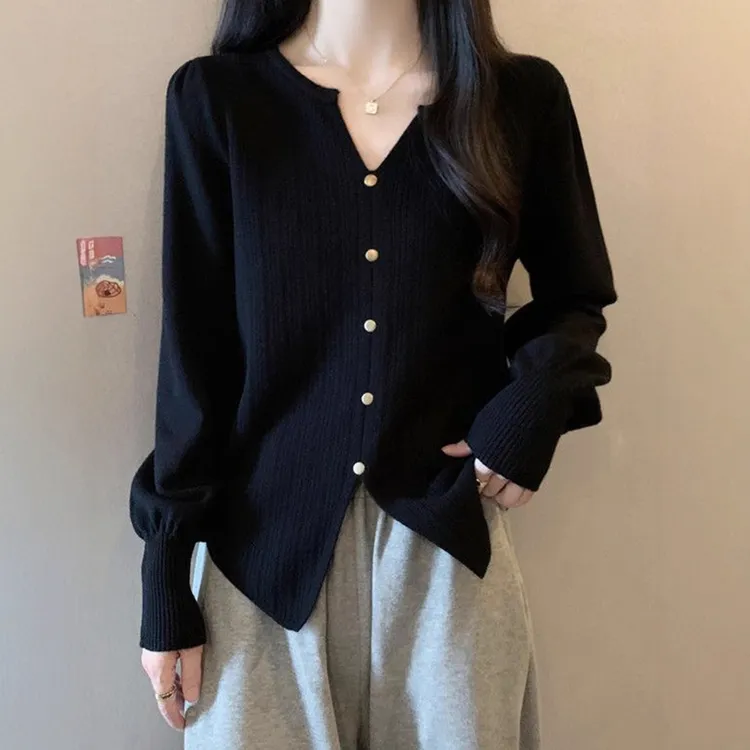 设计感纯色半开领针织开衫女春秋2025年新款外搭毛衣高级感上衣