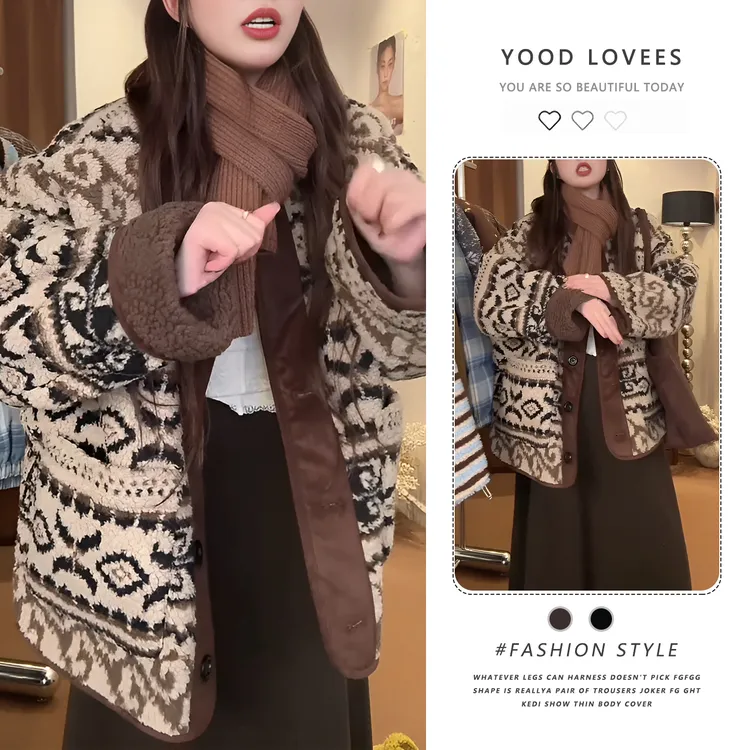 美式复古提花拼接腰果花针织外套女2025秋冬新款慵懒洋气时尚上衣