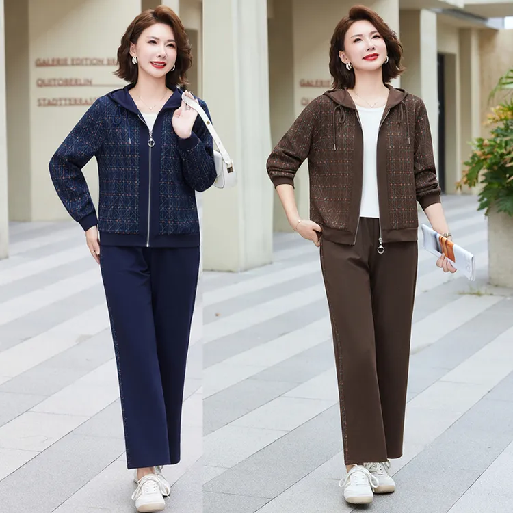 中年妈妈春秋时尚运动套装2025新款洋气中老年女装休闲两件套衣服