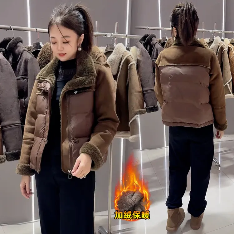 时尚短款时髦棉服女2025冬季新款洋气宽松显瘦拼接保暖棉衣外套潮