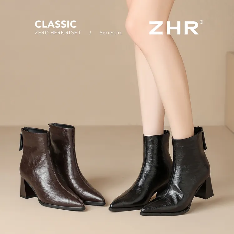 短靴尖头加绒瘦瘦靴马丁靴女款爆款2025新款正品高跟马丁靴靴子