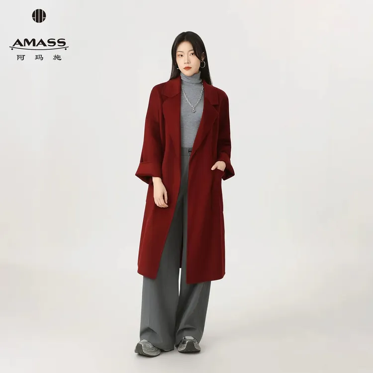 阿玛施早秋新款气质时尚优雅经典长款羊毛大衣外套女 5400952