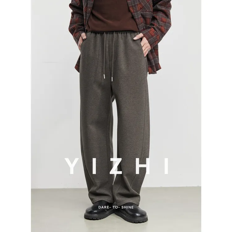 亦止『简韵』美式420克重磅微阔小弯刀直筒裤秋冬季抽绳休闲裤男士
