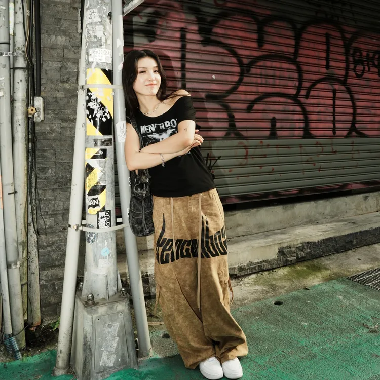 KencilBox千笔盒子潮流原创设计街头休闲卡其黑色水洗工装裤宽松