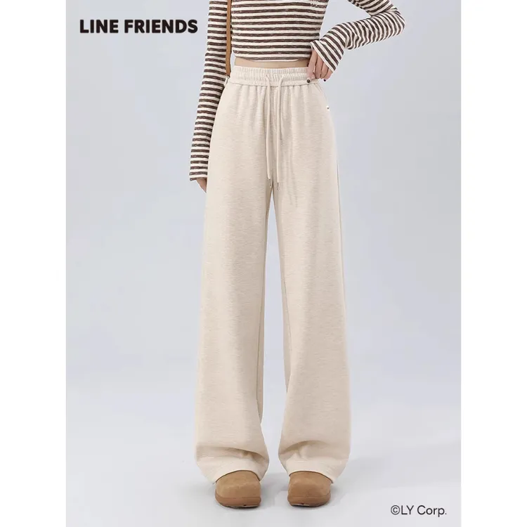 LINEFRIENDS窄版直筒裤女款2025新款秋季羊毛醋酸垂感白色阔腿裤